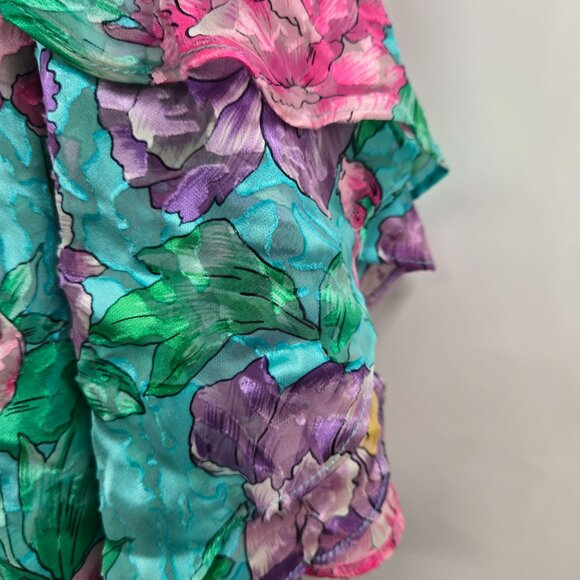 Vintage Diane Freis Green Tropical Rayon Silk Tassels 80s Jumpsuit XL (See Meas) - Picture 10 of 16